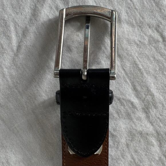 Johnston & Murphy Mens Black Leather Dress Belt SZ 36 Edge Raised Channel Stitch - Picture 6 of 8